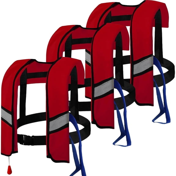 3-Pack 150N Automatic Inflatable Life Jacket for Adults Adjustable Buoyancy Vest with Manual Override, Reflective Strips & Safety Whistle for Boating, Kayaking, Surfing & Swimming