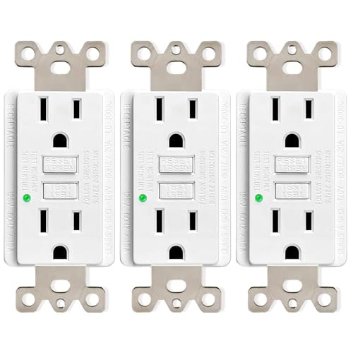 3 Pack 15A GFCI Outlet, Non-Tamper-Resistant GFI Duplex Receptacle with LED Indicator, Ground Fault Circuit Interrupter with Wall Plate Electrical Outlet Protecting Home Appliances, ETL UL Listed