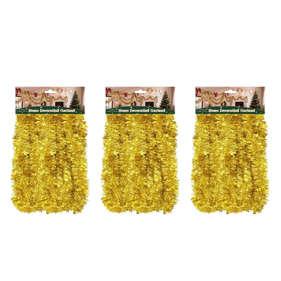 3-Pack 15FT Gold Tinsel Garland  Glitter Metallic Twist for Christmas, Weddings, Luaus & More