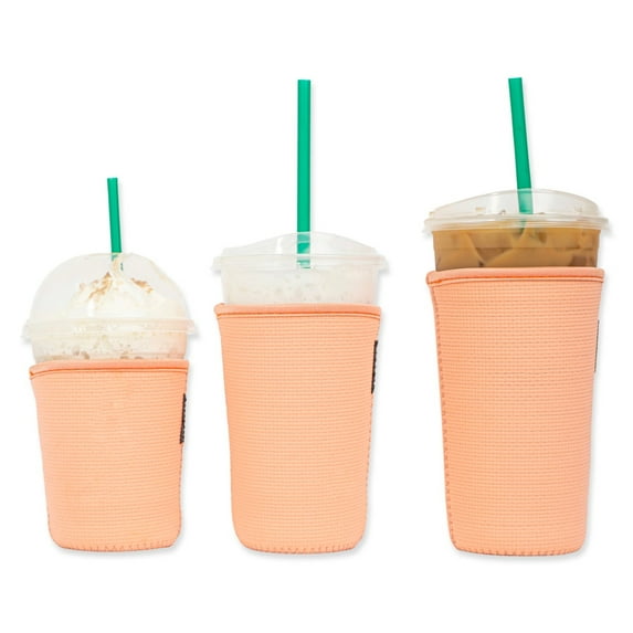 3-Pack (16-32oz) Reusable Neoprene Insulator Sleeve for Iced Coffee or Cold Beverage Cups (Peach TEXTURED)