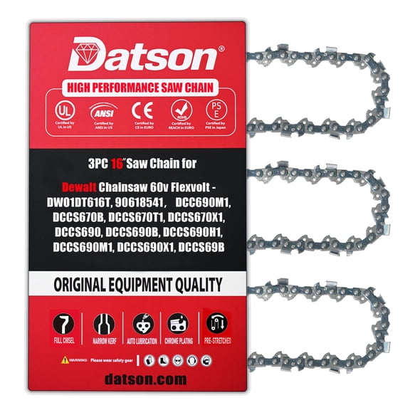 3 Pack 16 Inch Chainsaw Chain 3/8" LP Pitch .043'' Gauge 56 Drive Links For DEWALT : DCC690M1, DCCS670B, DCCS670T1, DCCS670X1, DCCS690, DCCS690B, DCCS690H1, DCCS690M1, DCCS690X1, DCCS69B