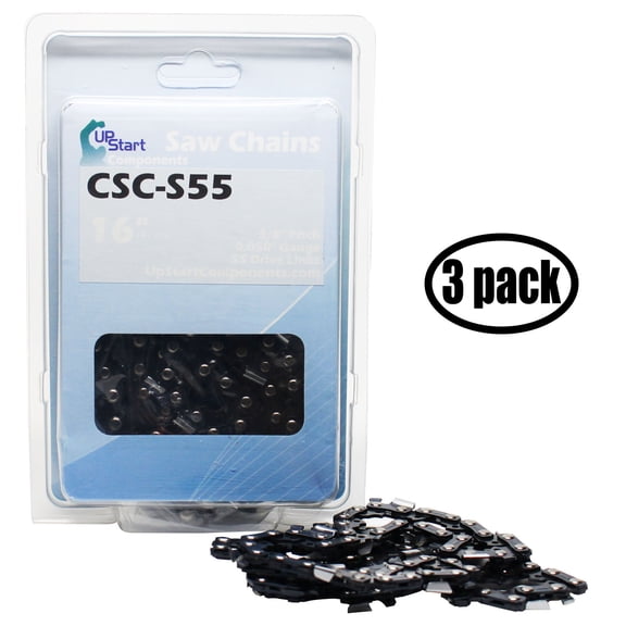 3-Pack 16" Semi Chisel Saw Chain for Olympyk 244 Chainsaws - (16 inch, 3/8" Low Profile Pitch, 0.050" Gauge, 55 Drive Links, CSC-S55) - UpStart Components