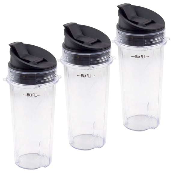 3 Pack 16 oz Cup with Sip & Seal Lid Replacement Parts 303KKU 356KKU800 Compatible with Nutri Ninja BL660 BL660W BL740 BL810 BL820 BL830