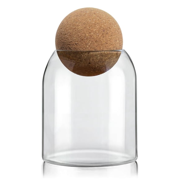 3 Pack 16oz Clear Decorative Glass Jars with Cork Ball Lid - Coffee Bar Kitchen Counter Bathroom Storage, Dishwasher Safe, Glass Canisters for Coffee Sugar Candy Storage - Home Decor & Gifting