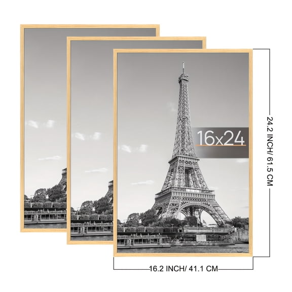 3 Pack 16x24 Picture Frame Black, Scratch-Proof Poster Frames 16 X 24 For Photo Gallery - Slide-In Strips, Horizontal Or Vertical Wall Mounting