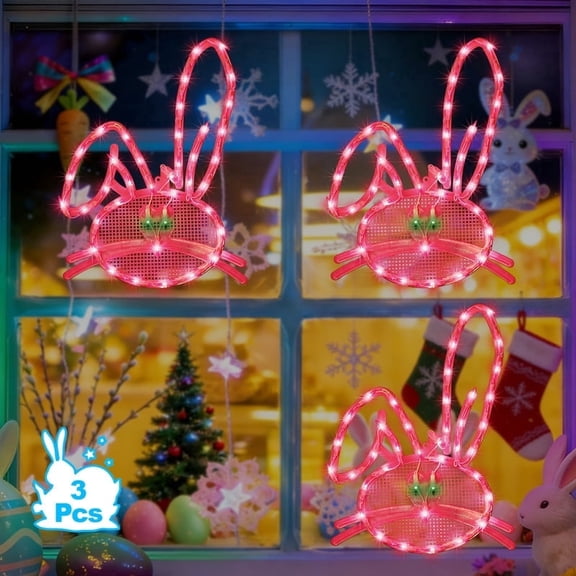 Lighted Pink Bunny Easter Decoration, 17 Inch 3 Pack
