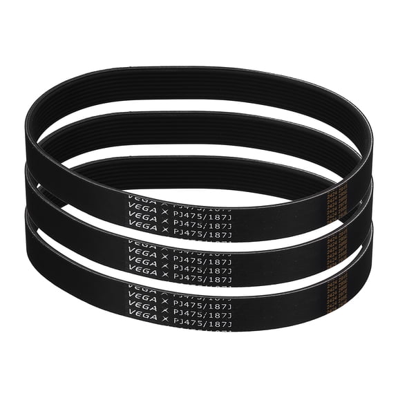 3 Pack 187J8 PJ V-Ribbed Belt 8 Ribs 18.7" Length x 0.74" Width x 0.14" Height, EPDM Rubber Poly V Belt, Multi Wedge Micro V Belt