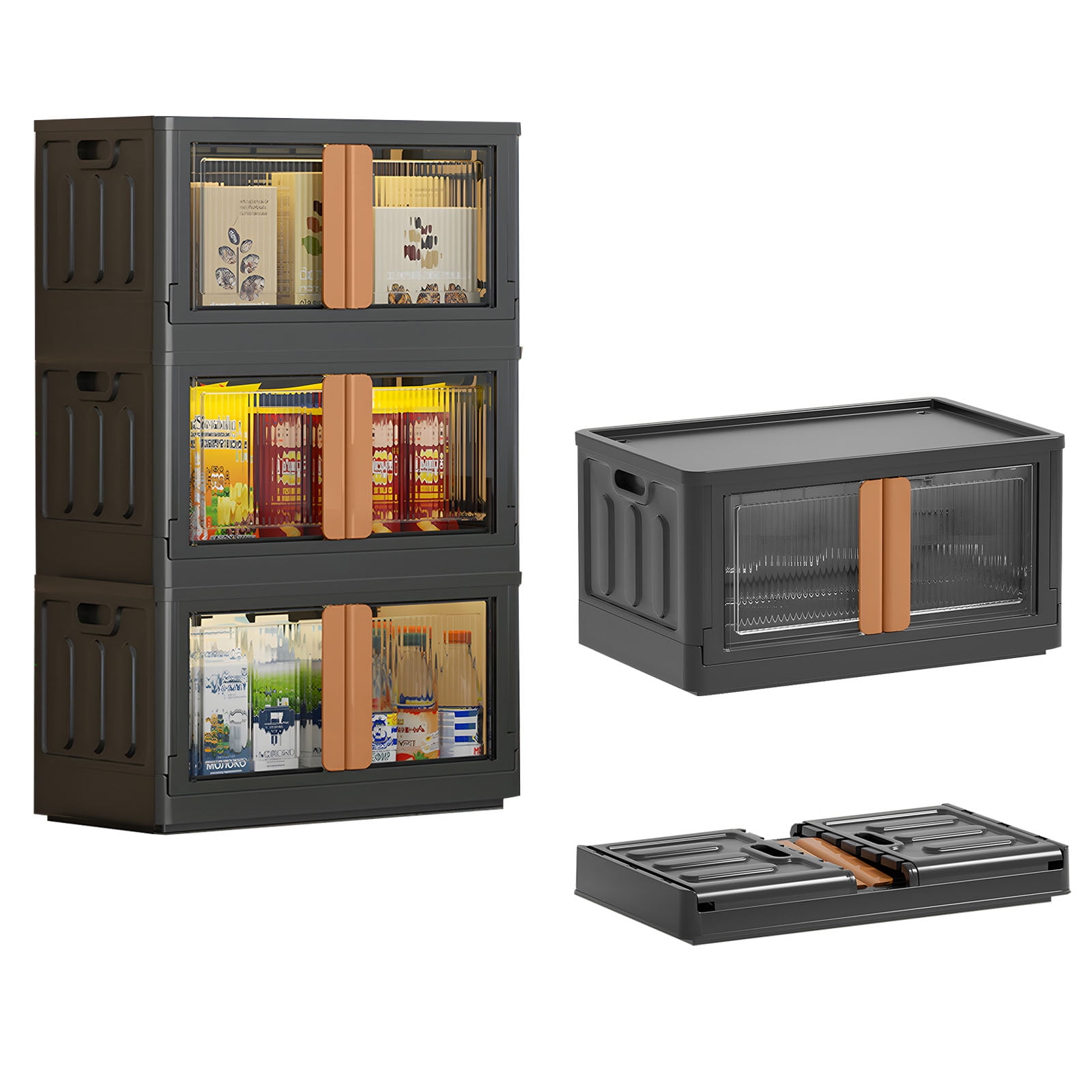 3 Pack 19 Gallon Collapsible Storage Boxes, Lidded Storage Box with ...
