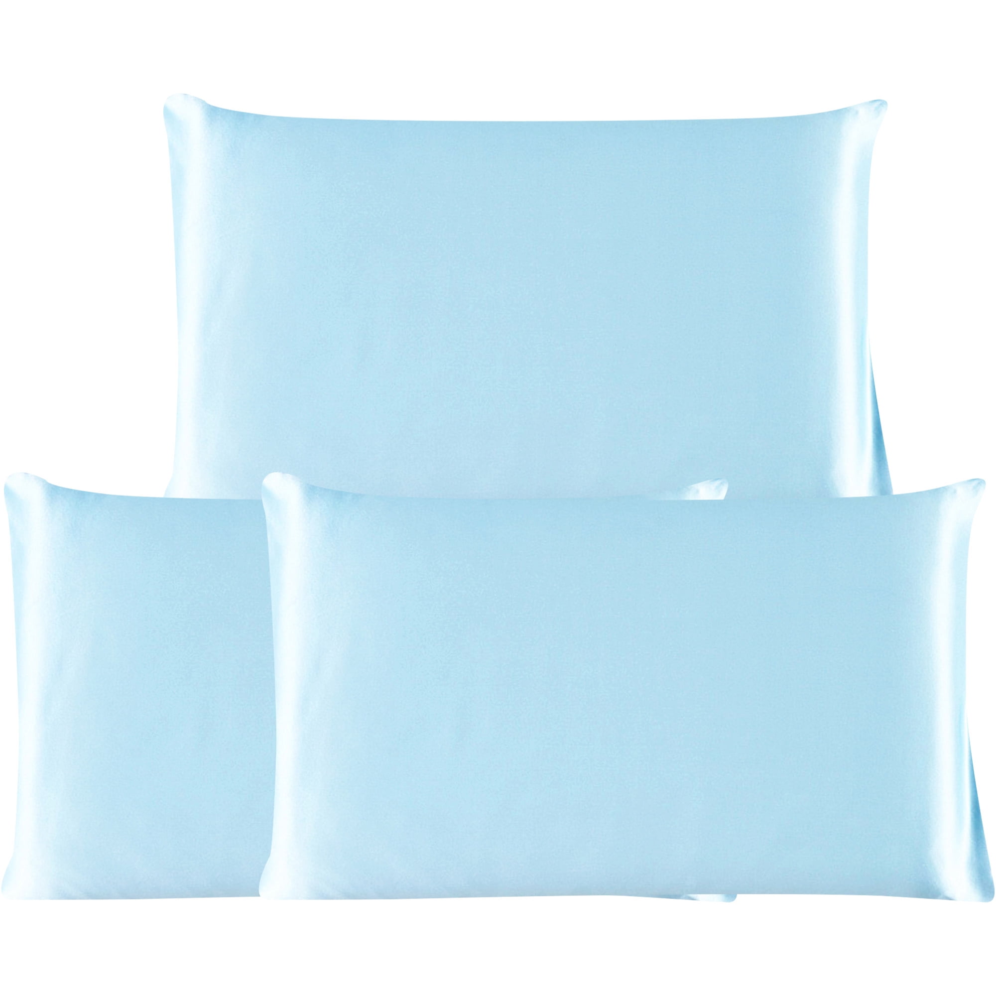 3 Pack 19 Momme Smooth Mulberry Silk Pillow Case Cover, Queen, Light Blue