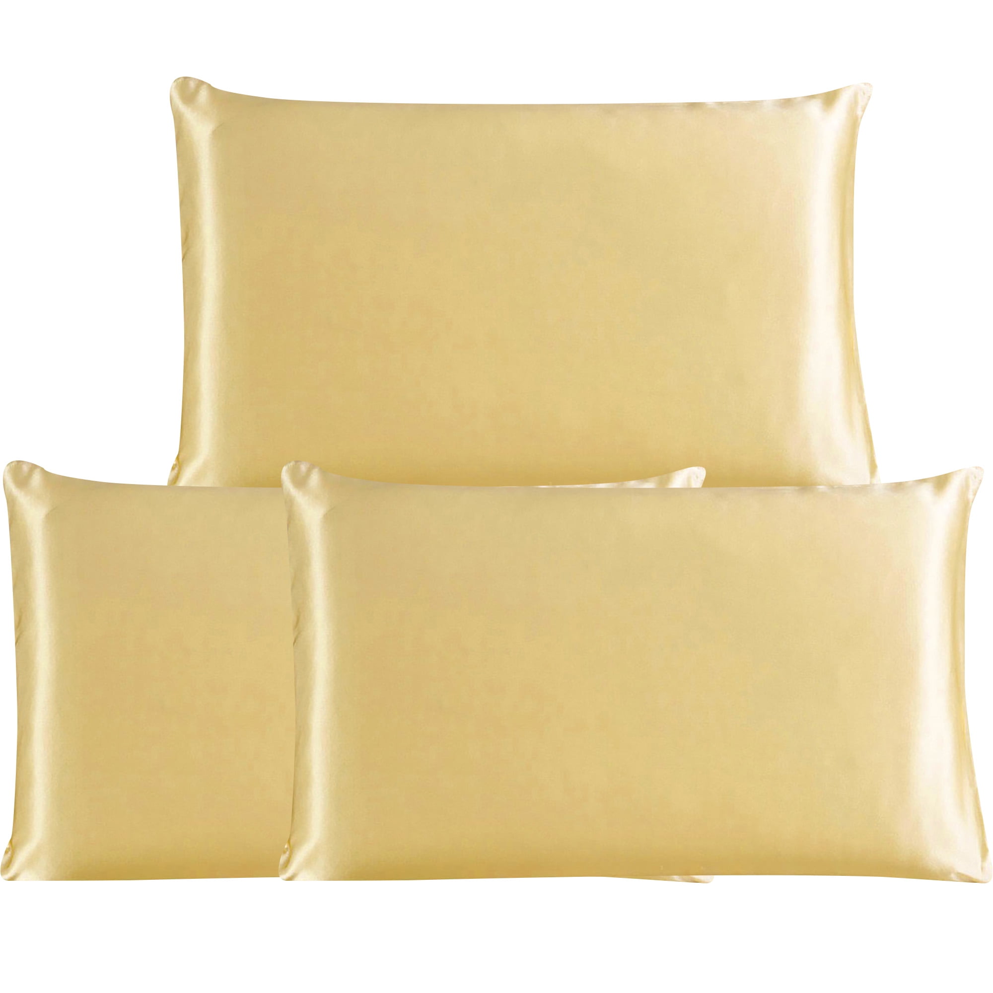 3 Pack 19 Momme Smooth Mulberry Silk Pillow Case Cover, Queen, Yellow