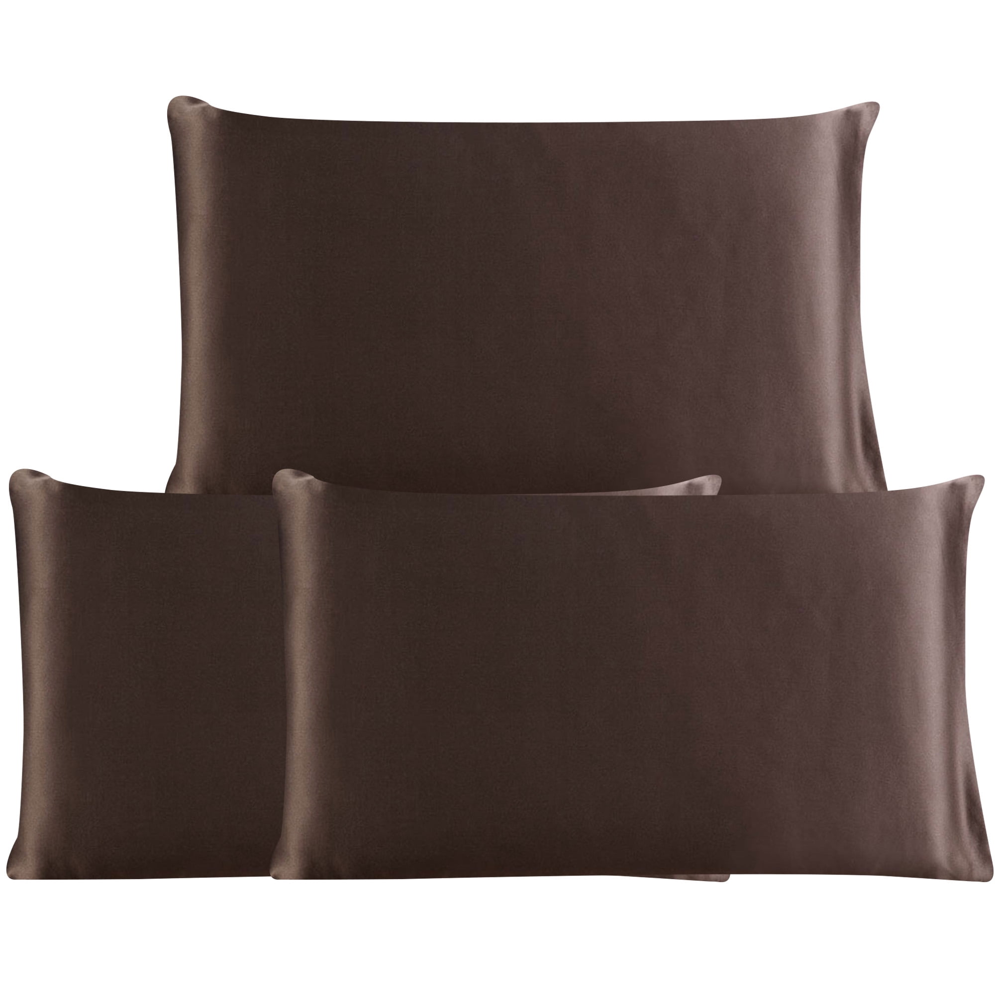 3 Pack 19 Momme Smooth Mulberry Silk Pillow Case Cover, Standard, Brown