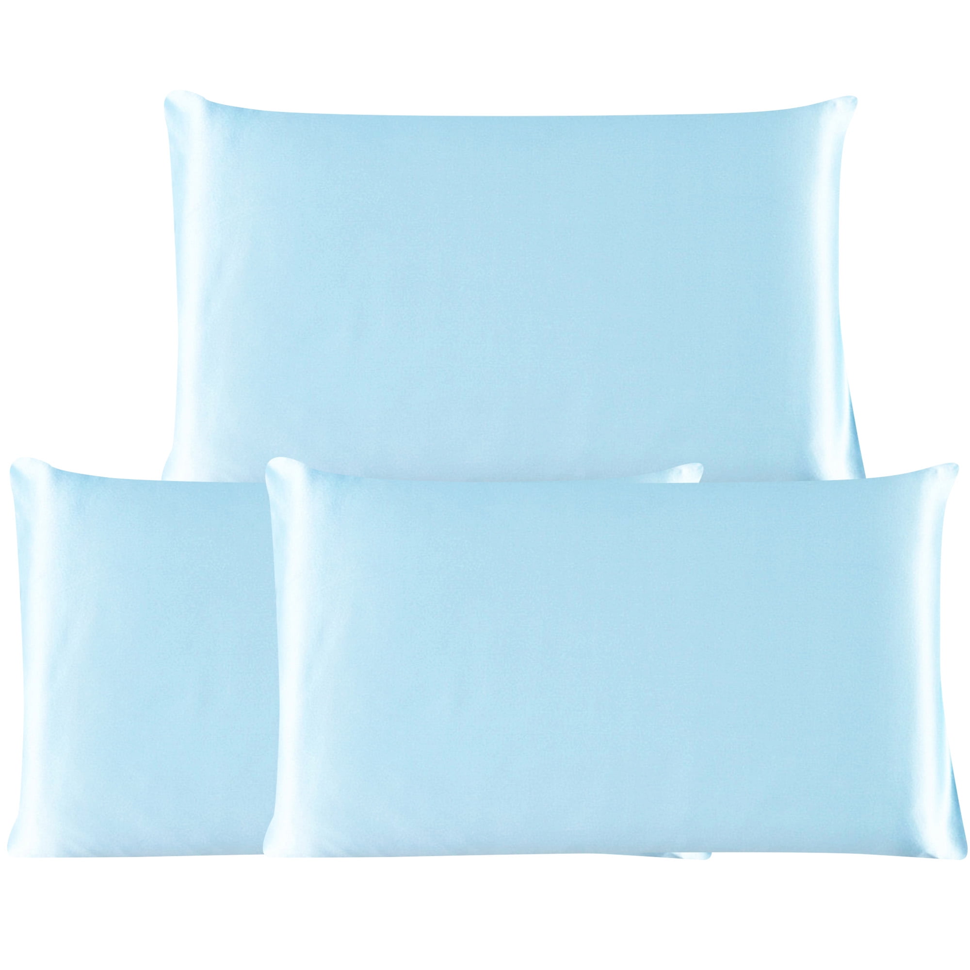 3 Pack 19 Momme Smooth Mulberry Silk Pillow Case Cover, Standard, Light Blue