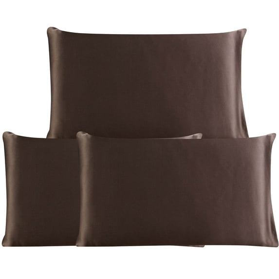3 Pack 19 Momme Smooth Mulberry Silk Pillow Case Cover, Travel, Brown