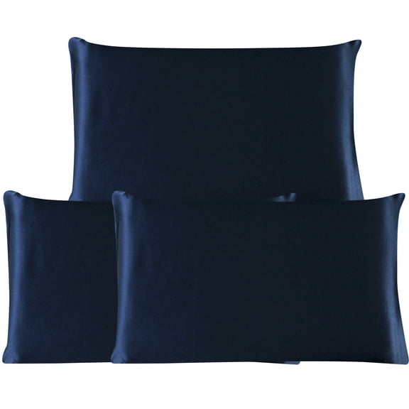 3 Pack 19 Momme Smooth Mulberry Silk Pillow Case Cover, Travel, Navy Blue
