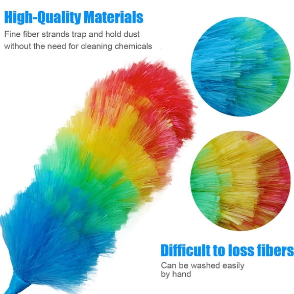 3 Pack 19" Rainbow Static Feather Duster with Bendable Head Washable Fiber Duster