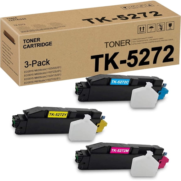 3 Pack-1C+1M+1Y TK5272 TK-5272Y TK5272C TK-5272M 1T02TVCUS0 1T02TVBUS0 1T02TVAUS0 Toner Cartridge Replacement for Kyocera ECOSYS M6235cidn (1102V02US1) M6630cidn (1102TZ2US1) Toner Kit Printer