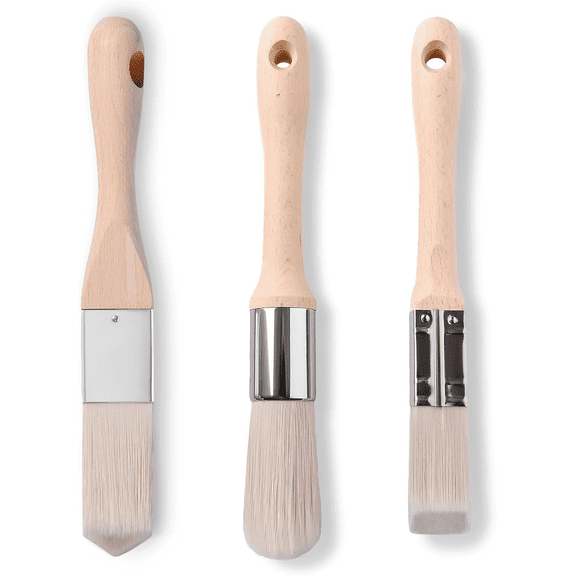 3-Pack 1Inch Paint Brush for Detail Work - Triangle, Round & Square Head Set for Precision Corners, Edging, Touch-Ups, Trim, Models & Small DIY Projects
