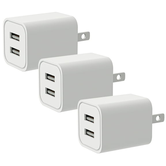 3-Pack 2.1A/5V Dual 2-Port USB Plug Charger Wall Plug Power Adapter Fast Charging Cube Compatible with Apple iPhone, iPad, Samsung Galaxy, Note, HTC, LG & More (White) 3-Pack