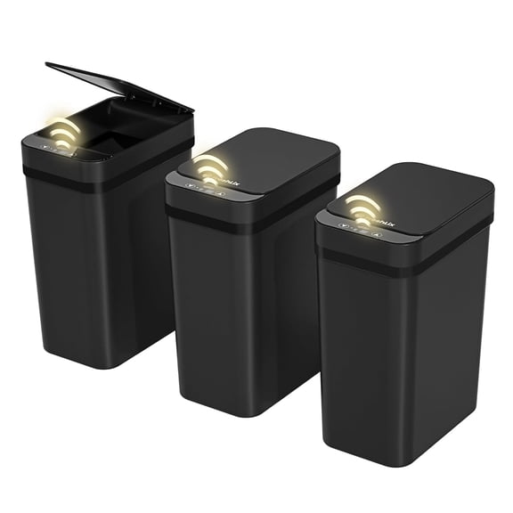 3 Pack 2.6 Gallon Touchless Motion Sensor Trash Can Slim Waterproof Garbage Bin with Lid Black