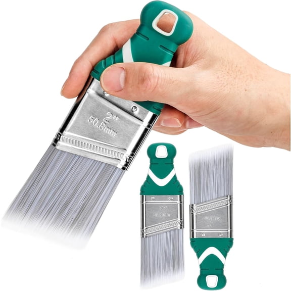 3 Pack 2 Inch Angled Paint Brush Set, Synthetic Bristles, Easy Grip Rubber Short Handle, Smooth Finishes for Walls, Cabinets, Trim