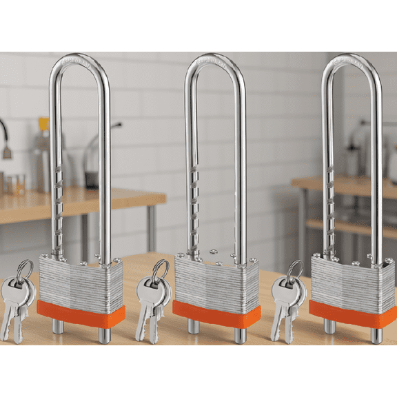 3 Pack 2-Inch Wide Laminated Steel Padlocks, Keyed Alike, Adjustable Shackle, for Storage Units, Gates, Chains