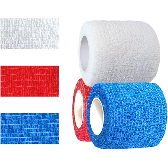 3 Pack 2 Inches Self Adhesive Bandage Wrap Vet for Pets, Stretch Adherent Tape Cohesive Athletic, Sports, Wrist and Ankle(Red,White,Blue)