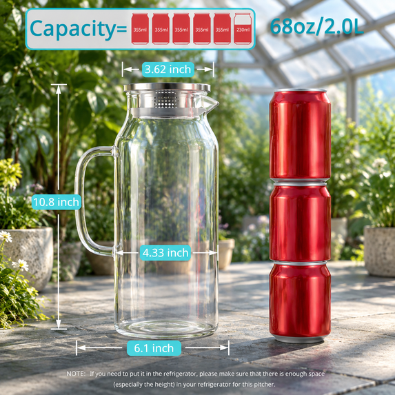 3 Pack 2 Liter 68 Oz 2.1 Qt Glpitcher With Lid And Handle Water For ...