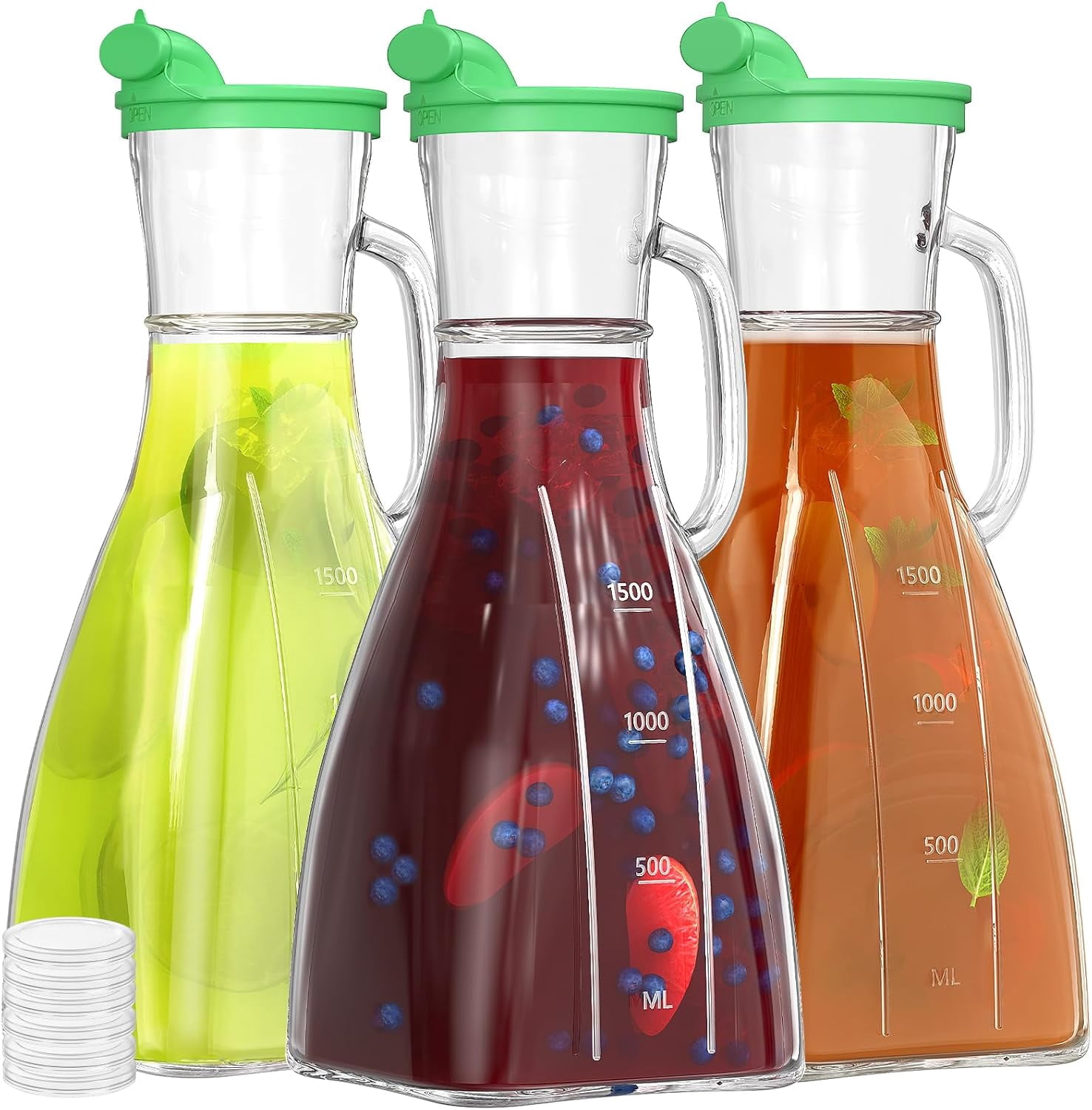3-Pack 2 Quart Glass Pitchers With Lids & Spouts - 64oz Beverage ...