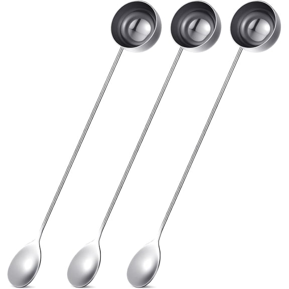 3 Pack 2 Tablespoon Coffee Scoop Double Ended Stainless Steel Stirrer French Press Stirring Spoon 11 Inch Long Handle Measuring Scoop Mixing Stirring for Cocktail Iced Tea