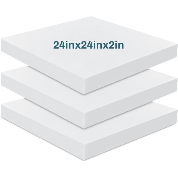 3 Pack 2 x 24 x 24 Inch Upholstery High Density Foam Cushion Replacement Square Cut to Size Foam Couch for Chair Couches Padding Shipping Packing DIY Cosplay Projects