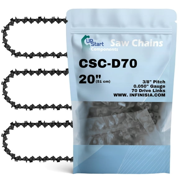 3-Pack 20" Full Chisel Chainsaw Chain D70 Replacement for Poulan 3750 Chainsaws - (20 inch, 3/8" Pitch, 0.050" Gauge, 70 Drive Links)
