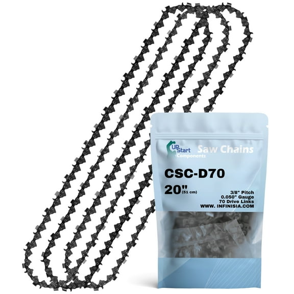 3-Pack 20" Full Chisel Chainsaw Chain D70 Replacement for Skil 1641 Chainsaws - (20 inch, 3/8" Pitch, 0.050" Gauge, 70 Drive Links)