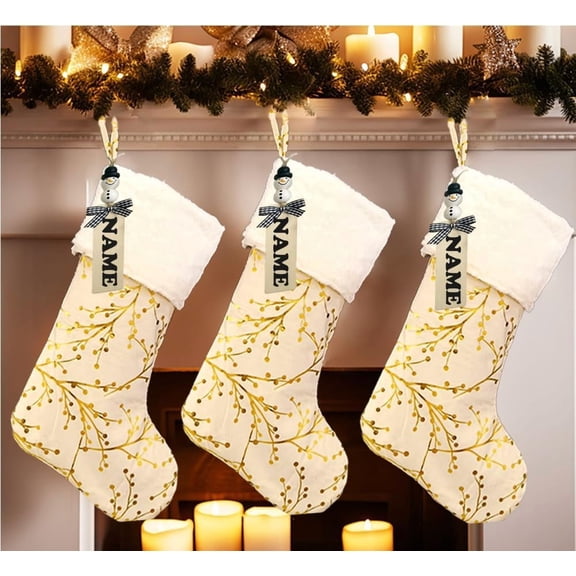 3 Pack 20 Inch Snowy White Christmas Stockings Faux Fur Xmas Christmas Stockings Hanging Ornaments Candy Gift Bags for Christmas Decorations