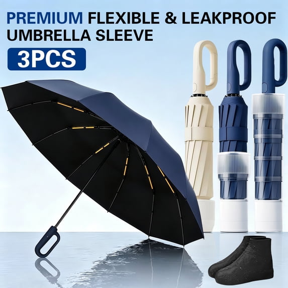 3 Pack 20-Rib Automatic Folding Umbrella with Telescoping Drip-Free ...