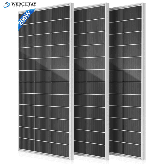 WERCHTAY 600 Watt Solar Panel Kit 3-Pack 200W Monocrystalline PV Module 25 Percent High Efficiency 12V 10.9A High Current for RV Boat and Home Off-Grid