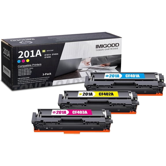 3-Pack 201A Toner Replacement for HP 201A | CF401A CF402A CF403A C/M/Y Toner Cartridge (with chip) High Capacity 1,700 Pages Compatible Color Pro M252dw...