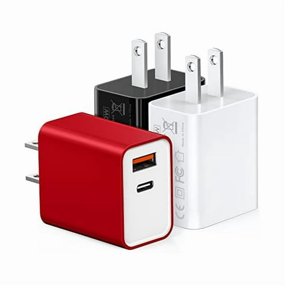 3 Pack 20W PD USB Charger, Dual-Port USB-C Wall Charger Plug in Block Station Type c Box Supper Fast Charging Brick for iPhone, Samsung Galaxy, Google Pixel, Motorola, Oneplus Kindle Cargador Cube