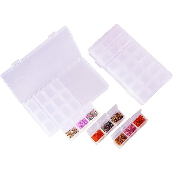 3 Pack 21 Grids Diamond Painting Boxes Diamond Painting Rhinestone Accessory Storage Cases Divider Box Organizer - 8x4.3x1.4 inch Clear DIY