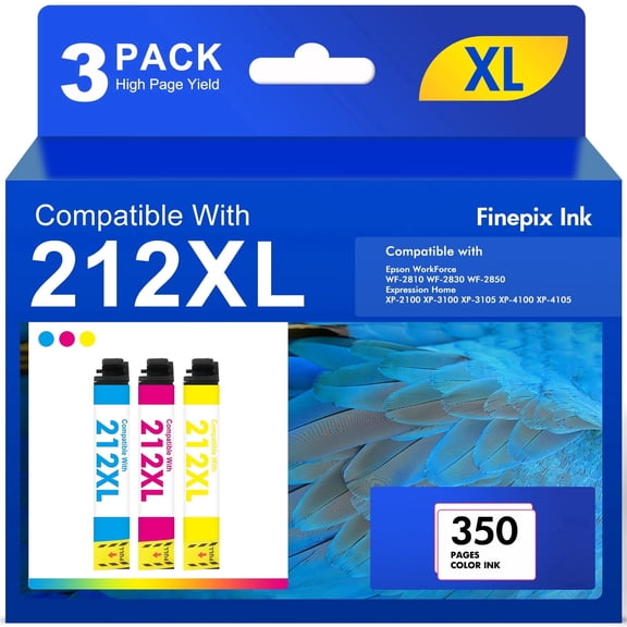 3 Pack 212XL Ink Cartridges Use With WorkForce WF-2850 WF-2830 Expression Home XP-4100 XP-4105 Compatible for Epson 212 212XL Printer Ink (Cyan, Magenta, Yellow)