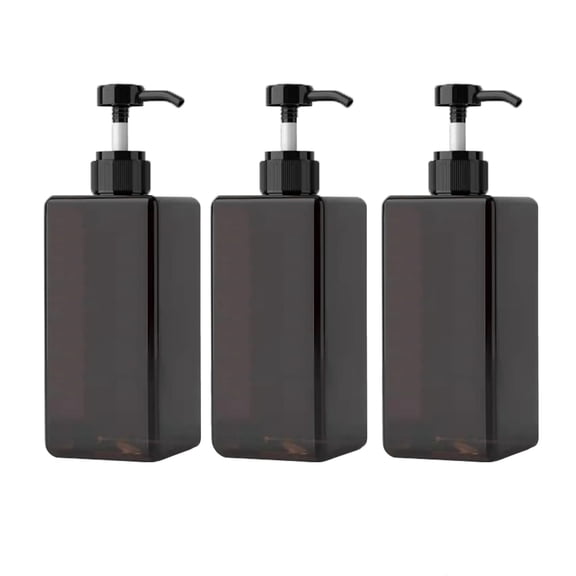3 Pack 22 oz Amber Square Plastic Pump Dispenser Bottles, Hand Dish Soap Dispenser, Funnel, Body Wash Pump Bottles, Empty Refillable Pump Dispenser for Bathroom, Kitchen Sink