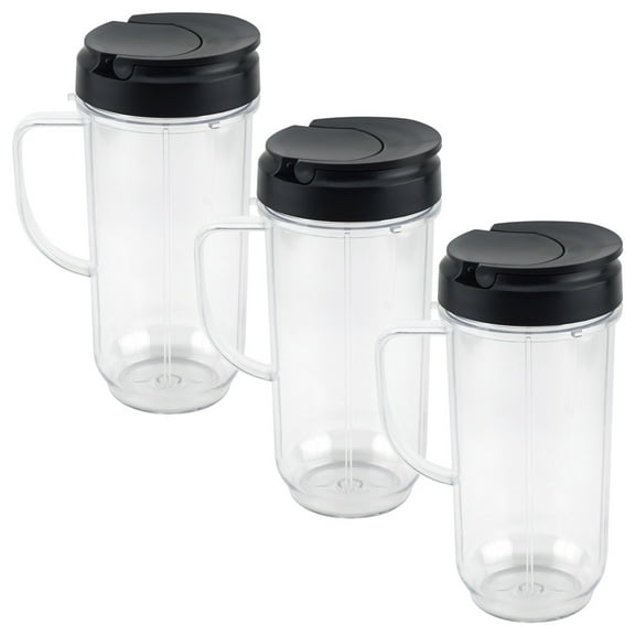 3 Pack 22 oz Tall Cup with Flip Top To-Go Lids Replacement Part Compatible with Magic Bullet 250W MB1001 Blenders