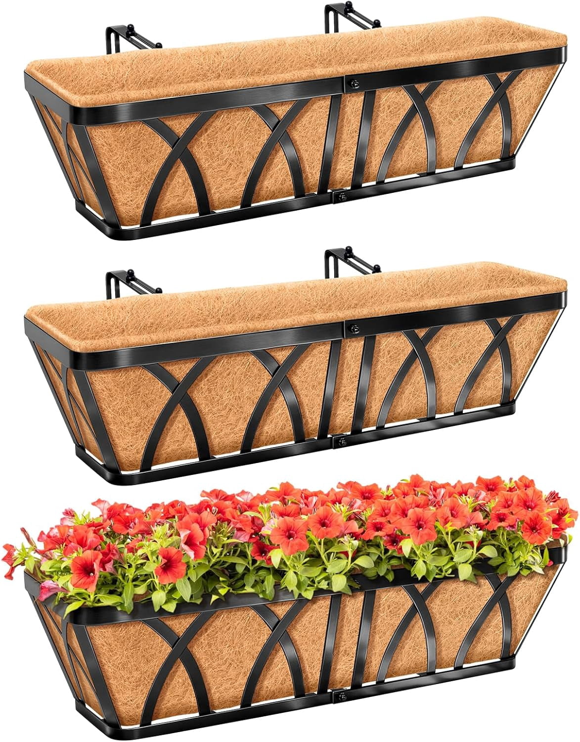 3 Pack 24 Inch Metal Railing Planter Window Box with Coco Liner ...