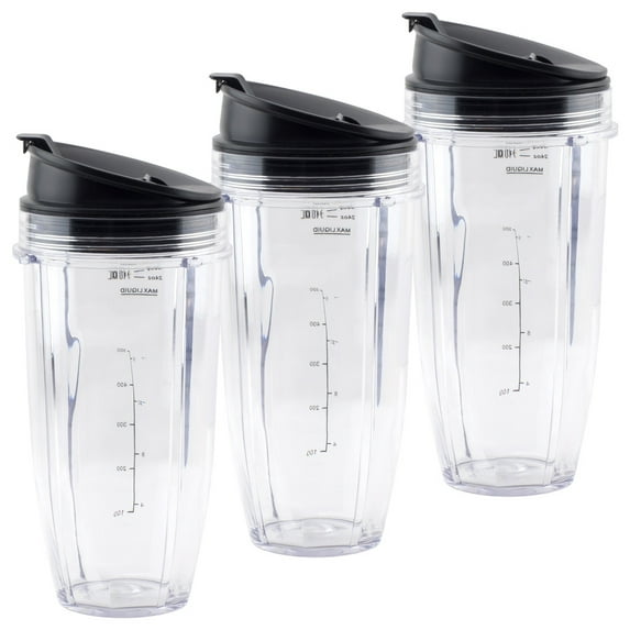 3 Pack 24 oz Cup with Sip & Seal Lid Replacement Parts 483KKU486 408KKU641 Compatible with Nutri Ninja Auto-iQ BL480 BL640 CT680 Blenders