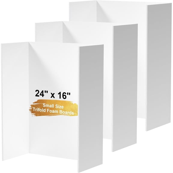 3 Pack 24" x 16" White Trifold Poster Board Foam Core, Small Tri Fold Foldable Display Posterboard Project Boards for School Projects, Photos Displays & Business Presentations