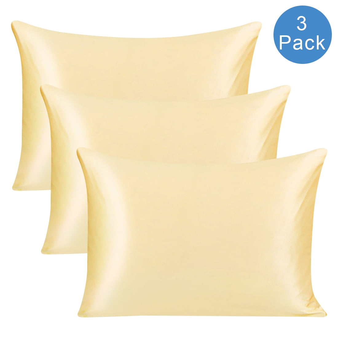 PiccoCasa 3 Pack 25 Momme Silk Pillowcase for Hair and Skin with Zipper Closure Queen Yellow