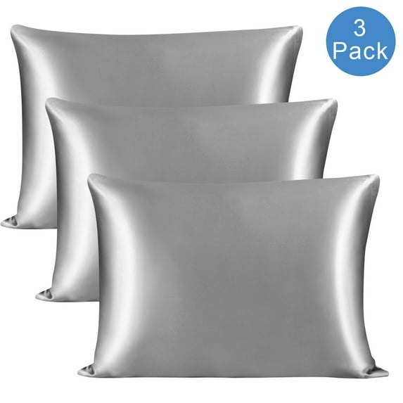PiccoCasa 3 Pack 25 Momme Silk Pillowcase for Hair and Skin with Zipper Closure Standard Dark Grey