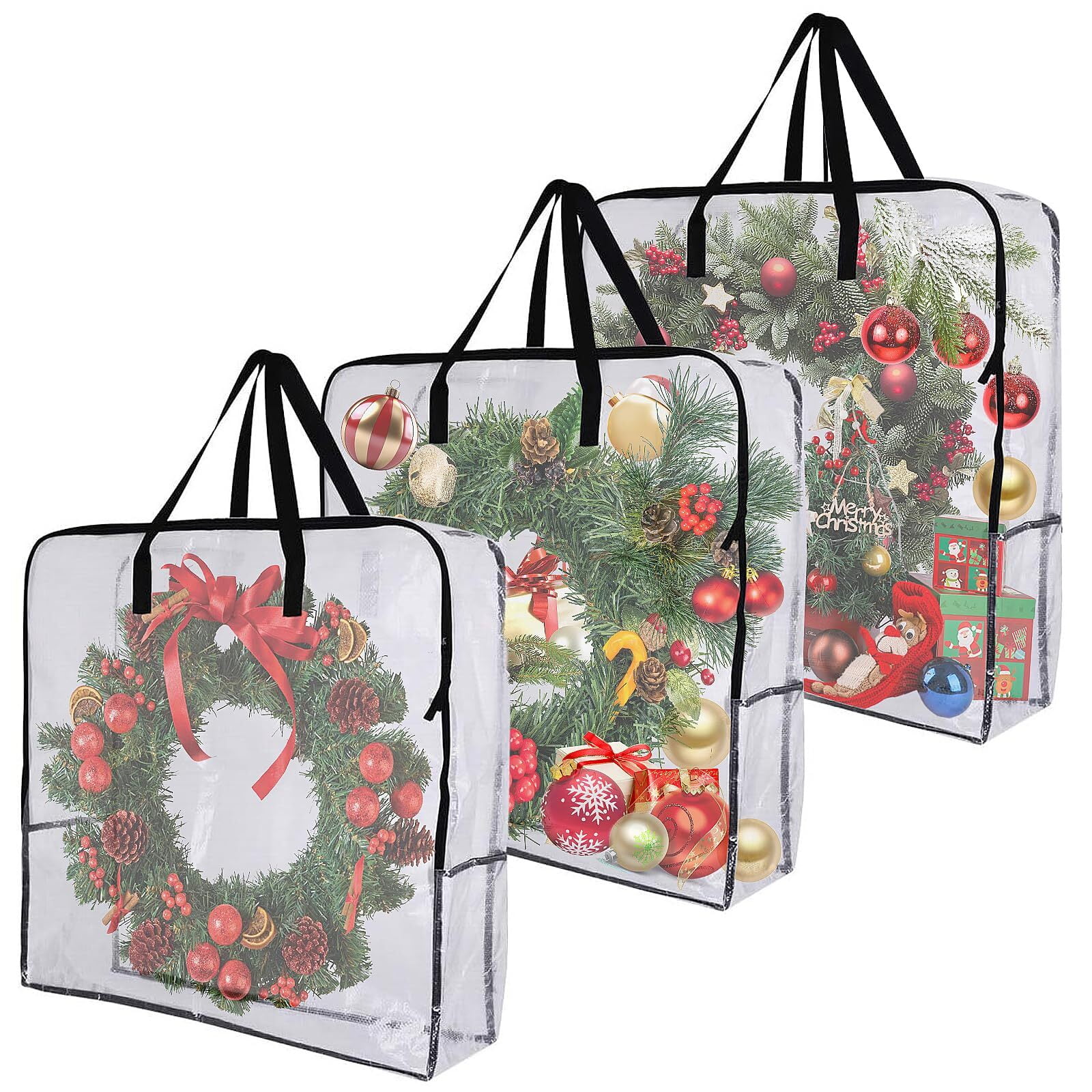3 Pack Wreath Storage Bag,Extra Large Transparent Rectangular Ornament Storage Bags, Perfect for Wreaths,Bedding,Daily necessities,Gifts,Waterproof,Reusable,Foldable