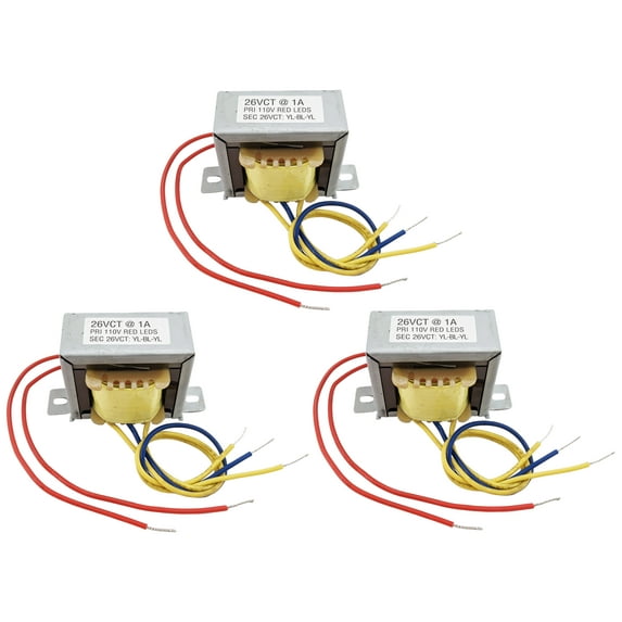 3 Pack 26 VCT @ 1A Power Transformer with Wire Leads, 2.34" x 1.90" x 2.00"