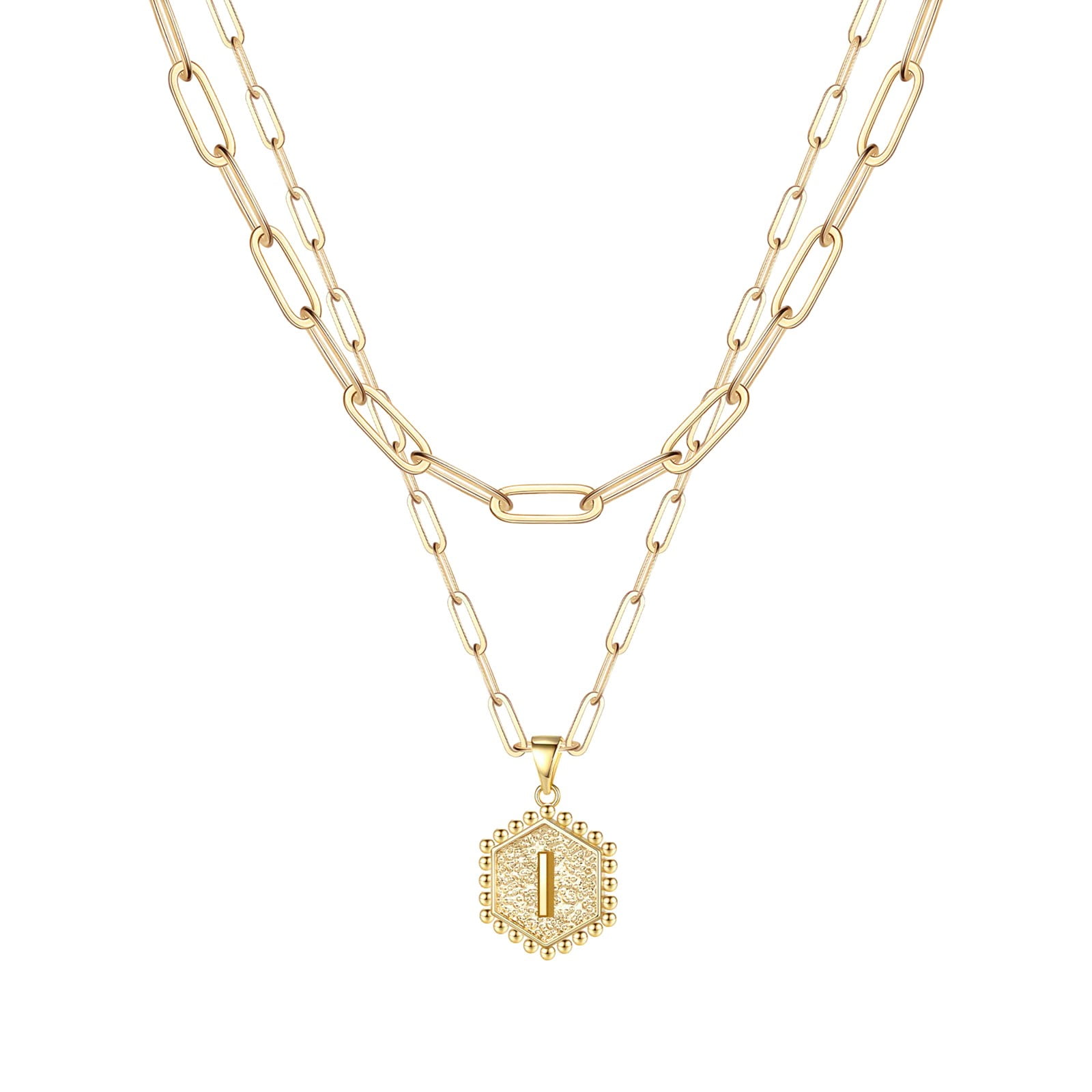 (3Pack)26 initial Hexagon Necklace Chain Necklace for Women Necklaces