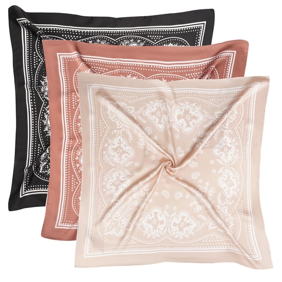 3 Pack 27.5 Inches Silk Head Scarf for Women Men Vintage Bandanas Satin Hair Scarf Silk Wrap Neck Square Scarves